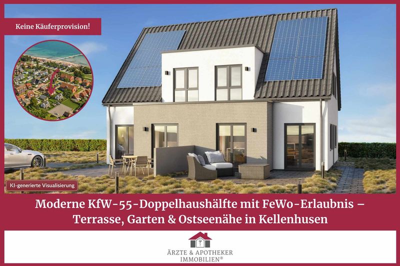 Moderne KfW-55-Doppelhaushälfte mit FeWo-Erlaubnis – Terrasse, Garten & Ostseenähe in Kellenhusen